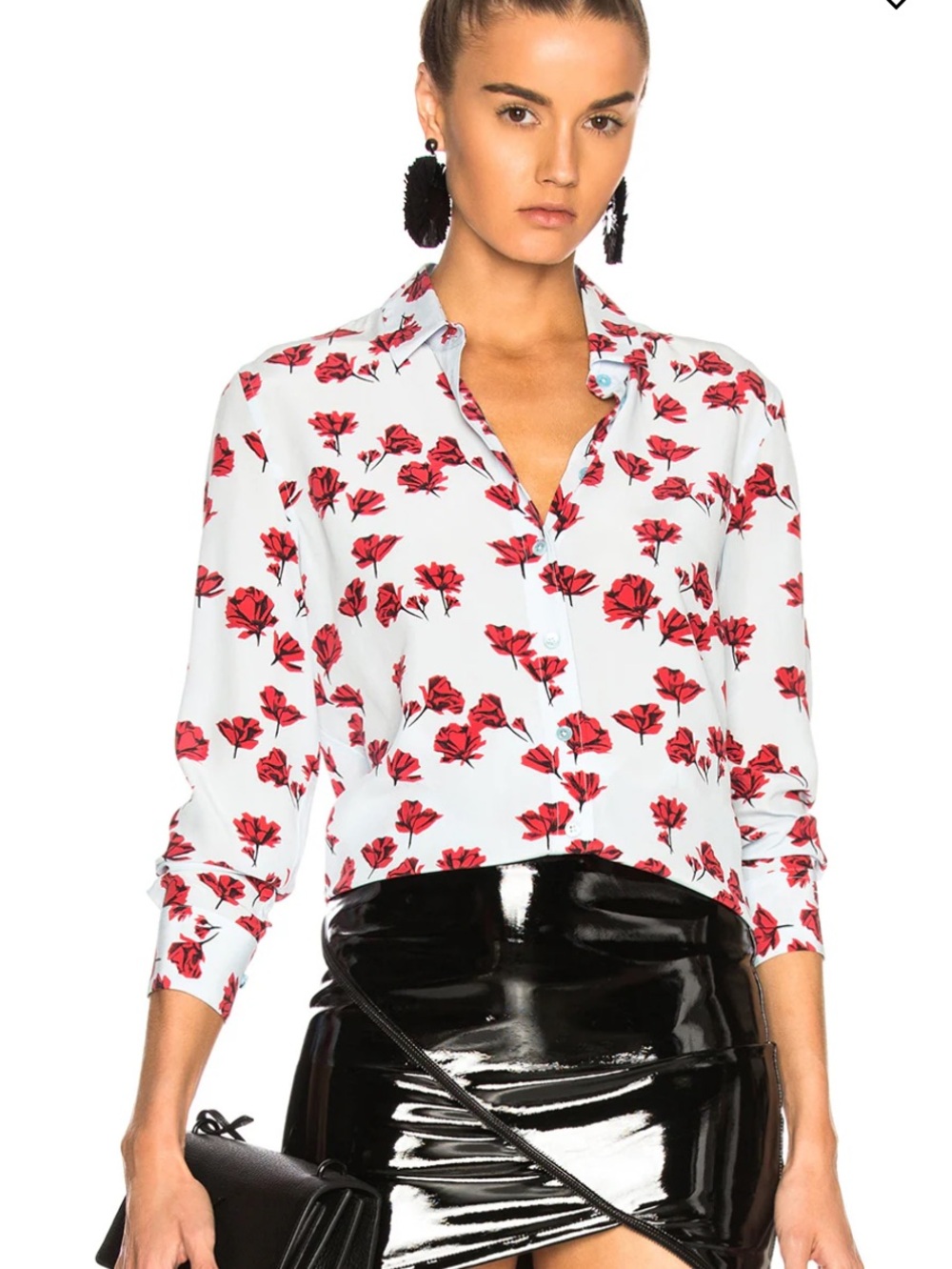Equipment Femme Leema Button Down Silk Shirt Red Blue Floral Quiet Luxury LG